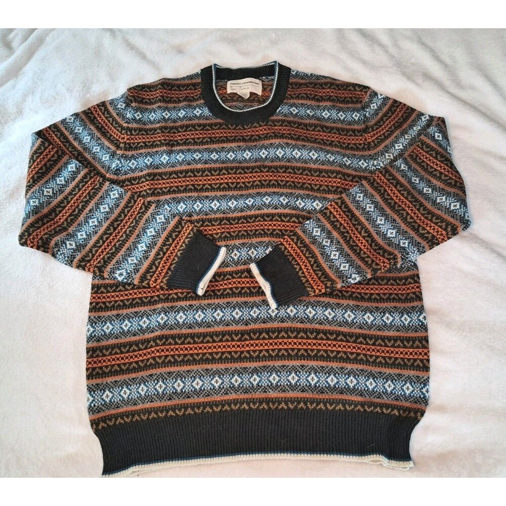 NEW French Connection Fair Isle Wool Blend Crewneck Sweater Multicolor Size XL
